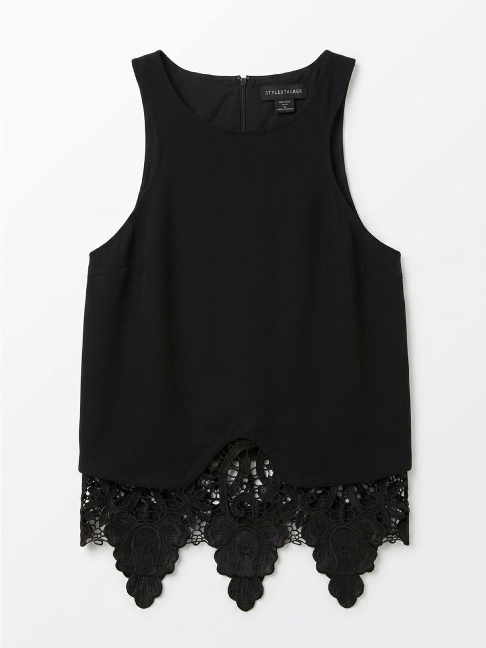 Stylestalker Women’s Black Crochet Lace-Hem Tank US 4 Medium